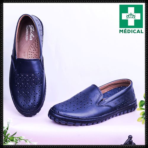 Mocassin Homme Médical En Cuir - Bleu