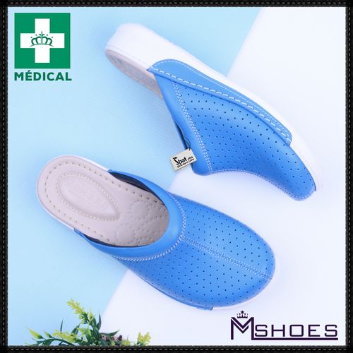 Sabots Médical,Sabot Cuir,Sabot Femme,Tendance 2021 - Bleu Ciel