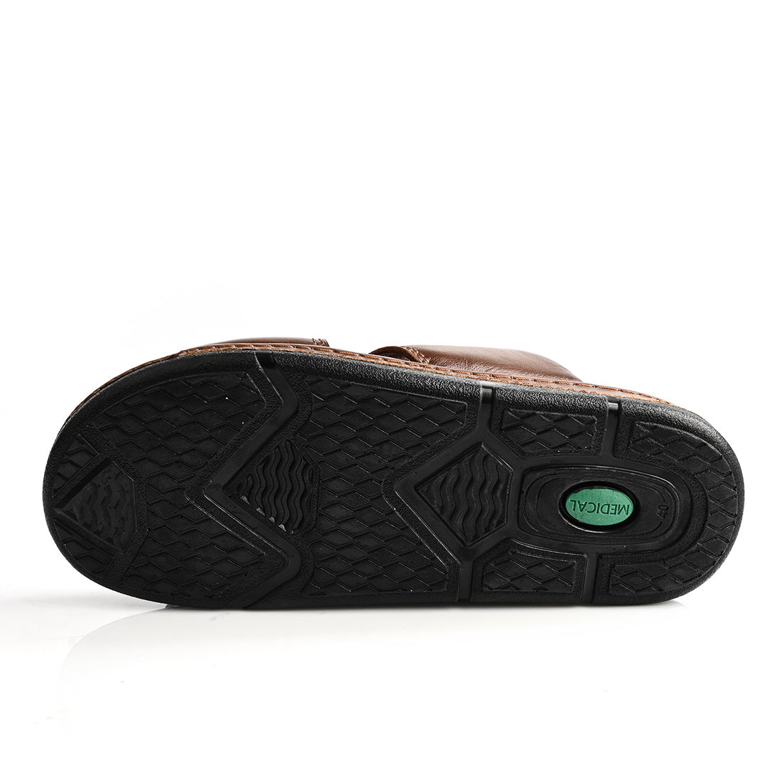 Sandale Médical En Cuir Pour Homme - Tabac