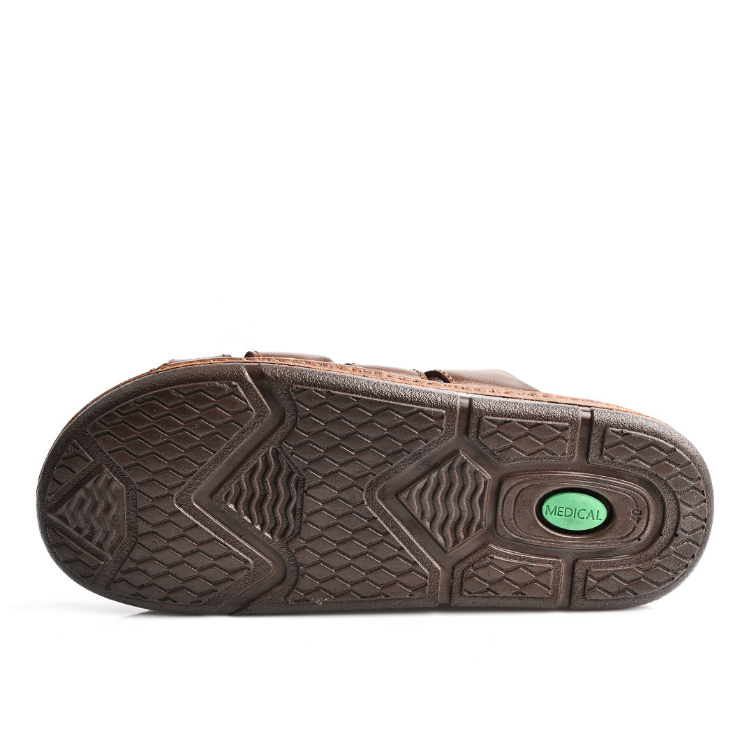 Sandale Médical En Cuir Pour Homme - Tabac