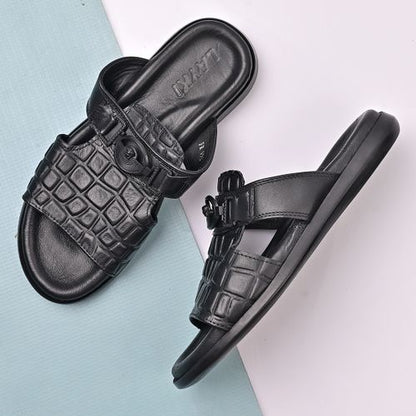 Sandale Homme Cuir,Tendance- Noir