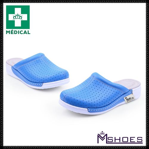 Sabots Médical,Sabot Cuir,Sabot Femme,Tendance 2021 - Bleu Ciel